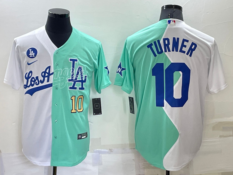 Men's Los Angeles Dodgers #10 Justin Turner 2022 All-Star White/Green Cool Base Stitched Baseball Jersey Men's Los Angeles Dodgers #10 Justin Turner 2022 All-Star White/Green Cool Base Stitched Baseball Jersey